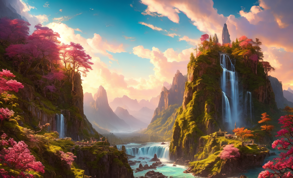ChromaV5, nvinkpunk,(extremely detailed CG unity 8k wallpaper), An Landscape of majestic and powerful waterfall cascading ...